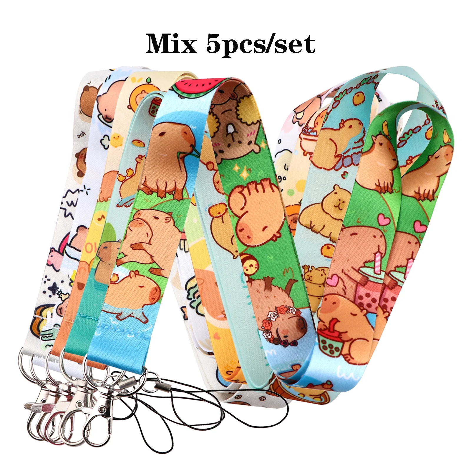 

Mix 5pcs/set Cute Capybara Rope Strap Keychain Lanyard For Cars Motorcycles Keys Anti-Lost Hang Rope Fashion Accessories Gifts