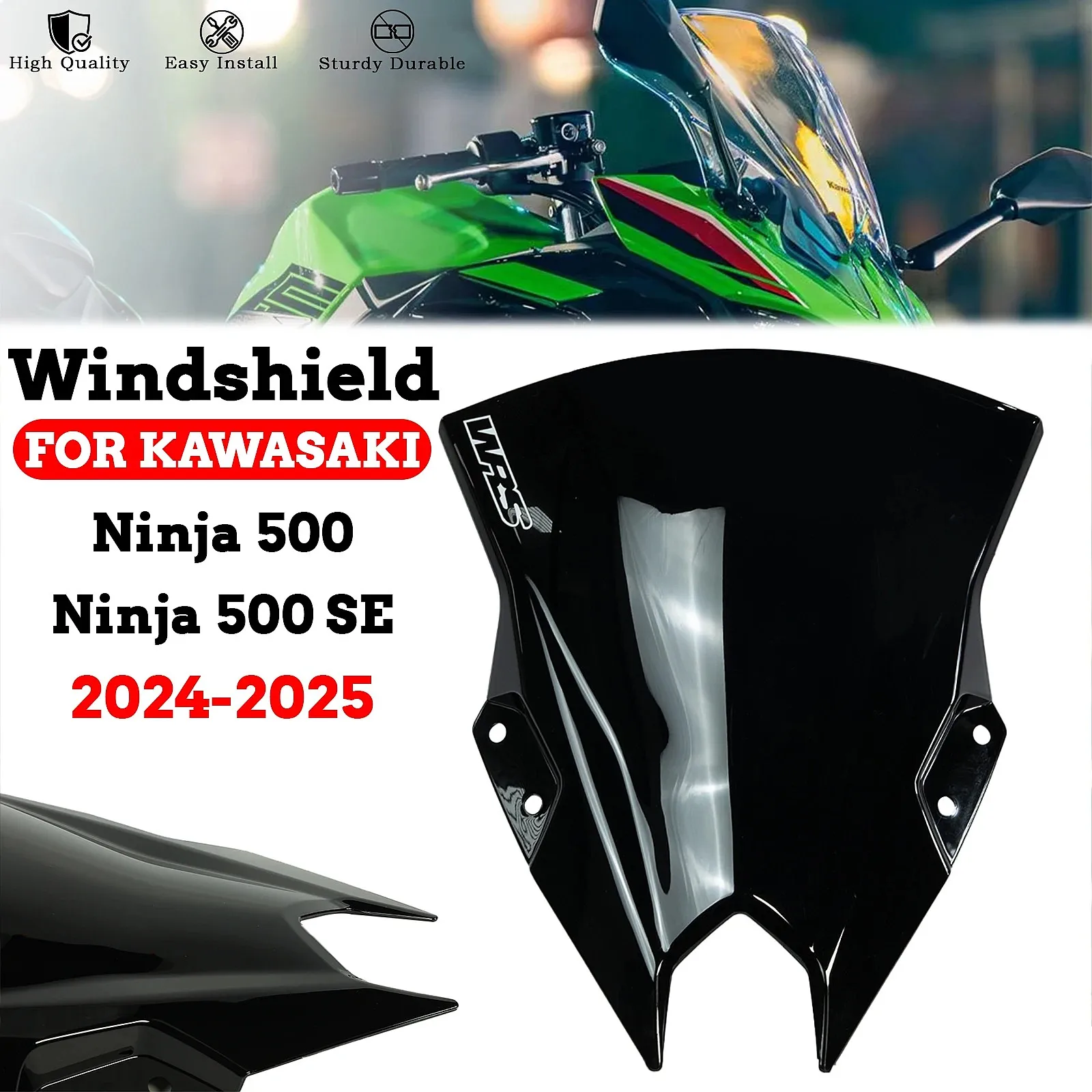 For Ninja 500 SE 2024 2025 Double Bubble PMMA Windshield Clear Black Racing Aerodynamic Wind Deflector Accessories