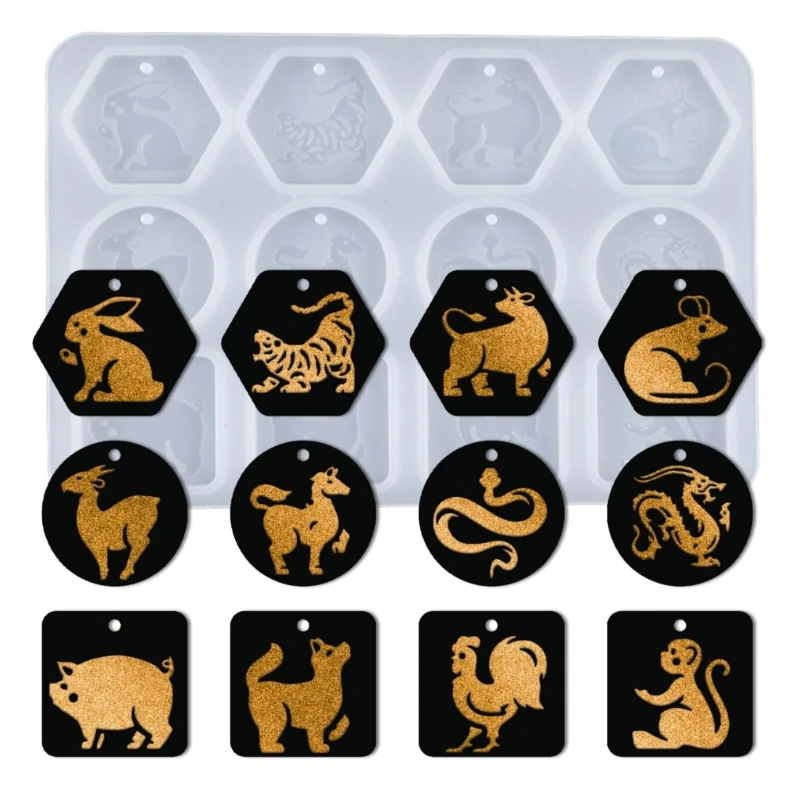 Chinese Zodiac Silicone Mold Epoxy Resin Mold DIY Keychain Pendant Hanging Ornament Tags Molds Jewelry Making Tools