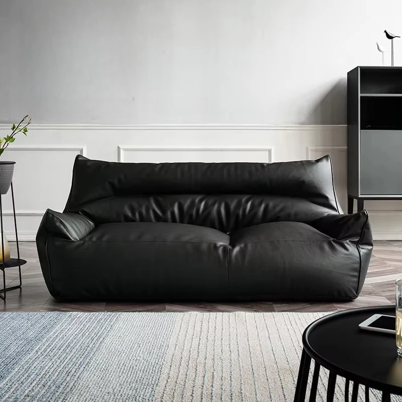 Modern leather sofa bean bag double sofa, suitable for small spaces and high density