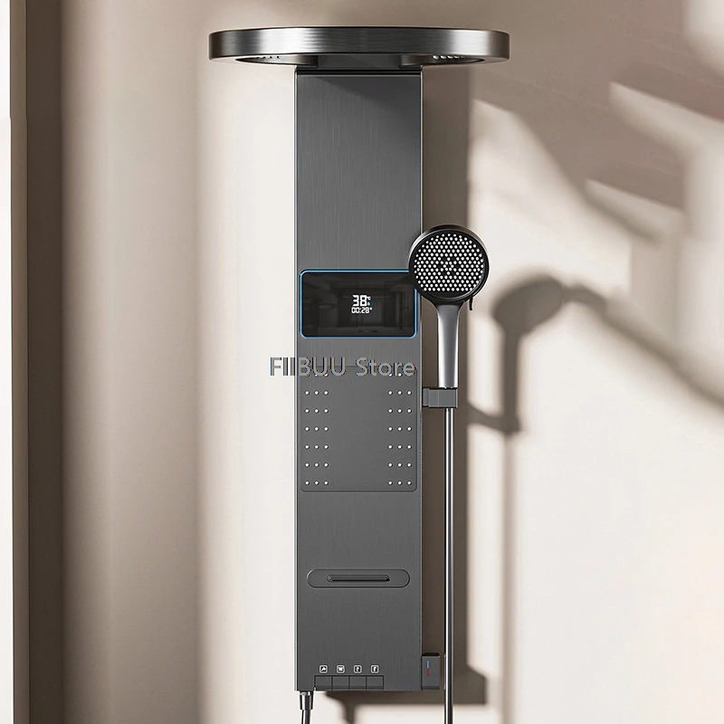 

Circular Waterfall Shower System Multifunctional Pulse Handheld Shower Set With Digital Display Side Spray Luxury Bathroom Sets