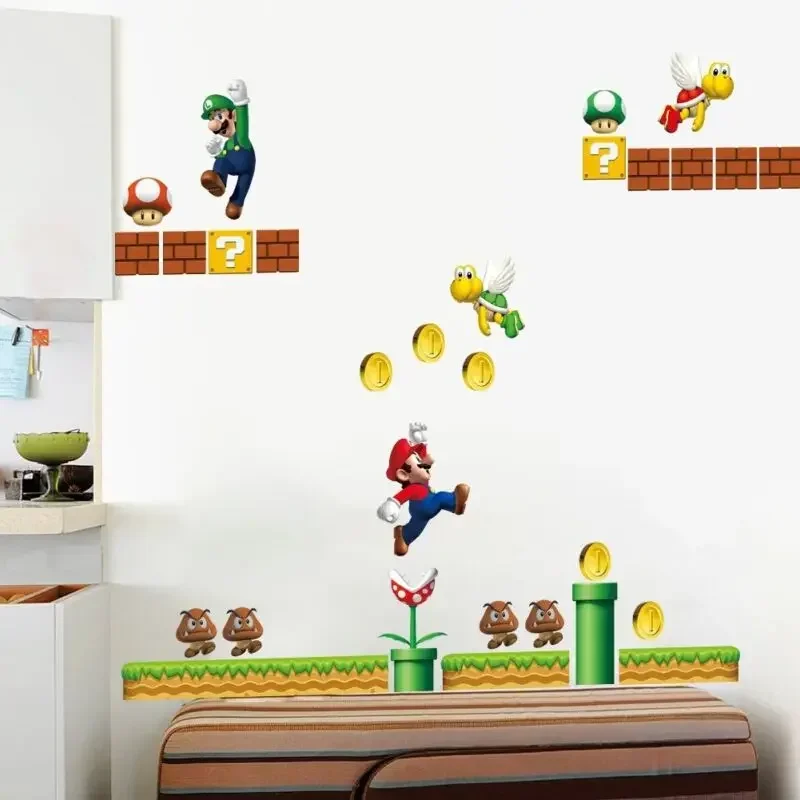 Super Mario Pattern Mario Bros Yoshi Mushroom Wall Stick Toy Removable Decal Cartoon Large Home Decoration Art Nursery Kid Mural