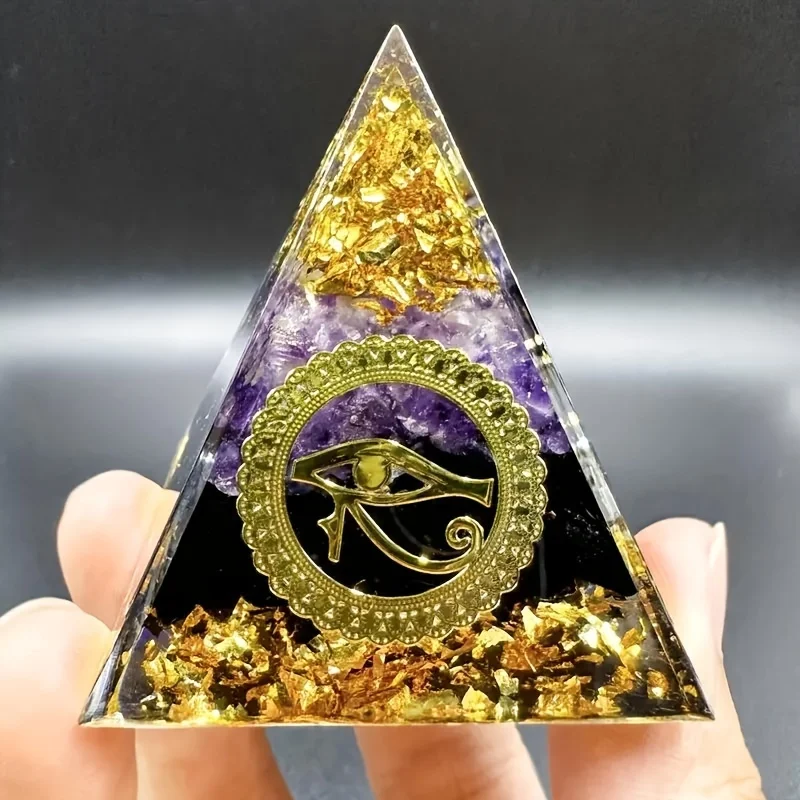 1pc Orgone Amethyst Pyramid, Eye Of Horus In Egypt, Orgone Crystal art, Orgone Crystal pyramid, Crystal gift, Energy pyramid
