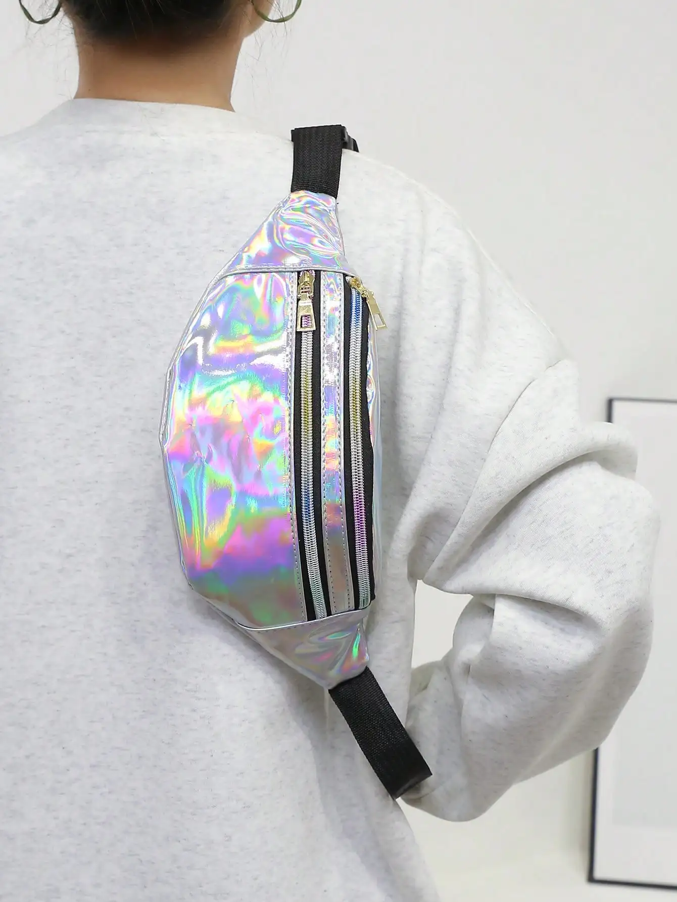 

Women's Holographic Fanny Pack, Shiny PU Leather Chest Bag, Multifunction Colorful Shoulder Crossbody Bag