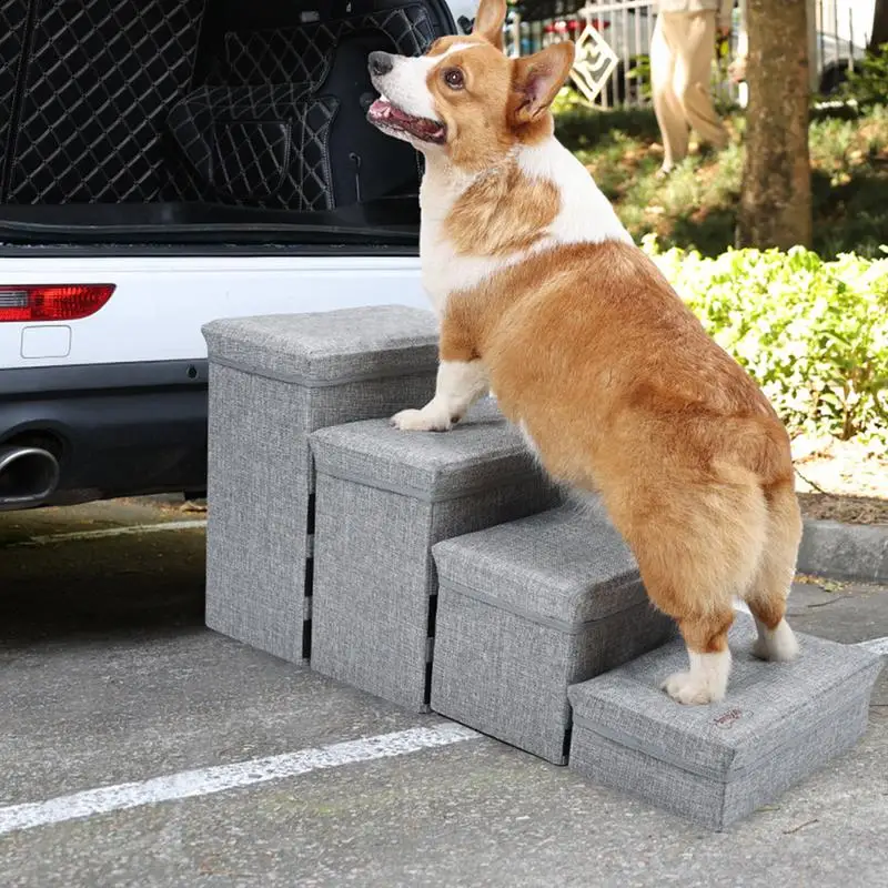 Pet Dog Stairs Creative Puppy Bed Stairs 4-Step Pet Stairs Non-Slip Dog Ramp with Storage Foldable Indoor Dog Kennel Stairs