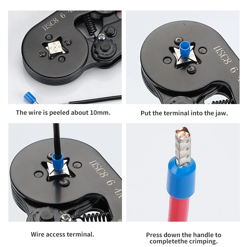 Tube Terminal Crimping Tools Ferrule Crimping Pliers HSC8 6-4 0.25-10mm² 23-7AWG Electrician Clamp Sets Wire Tips