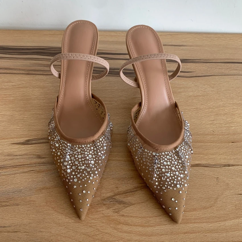 Fashion Summer Women High Heels Rhinestone Slingback Woman Pumps Pointed Toe High Heels Sandals Elegant Woman Shoes