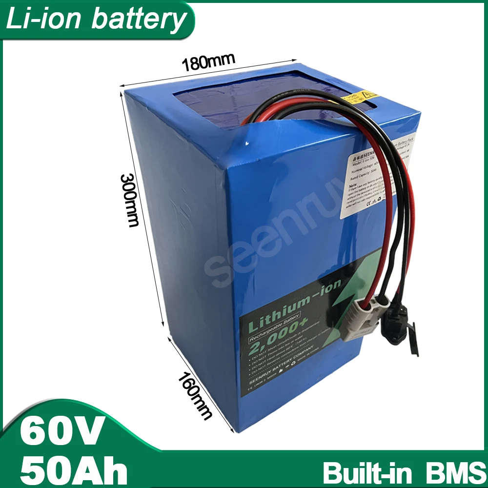 60V 50Ah 150A Li ion With Charger Lithium Polymer Battery Perfect For 8000W Quadricycle Tricycle Motorcycle E-bike Bike Scooter