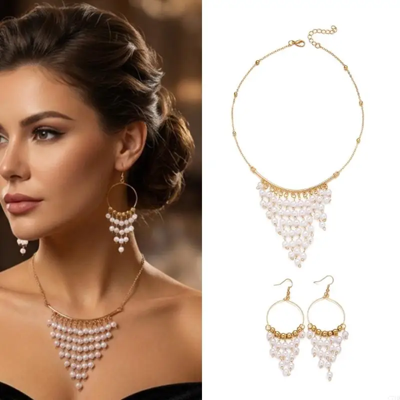  Elegant Necklace and Earrings Combination Set Tassels Design Perfect Decorating Neckline Celebration Professional Event