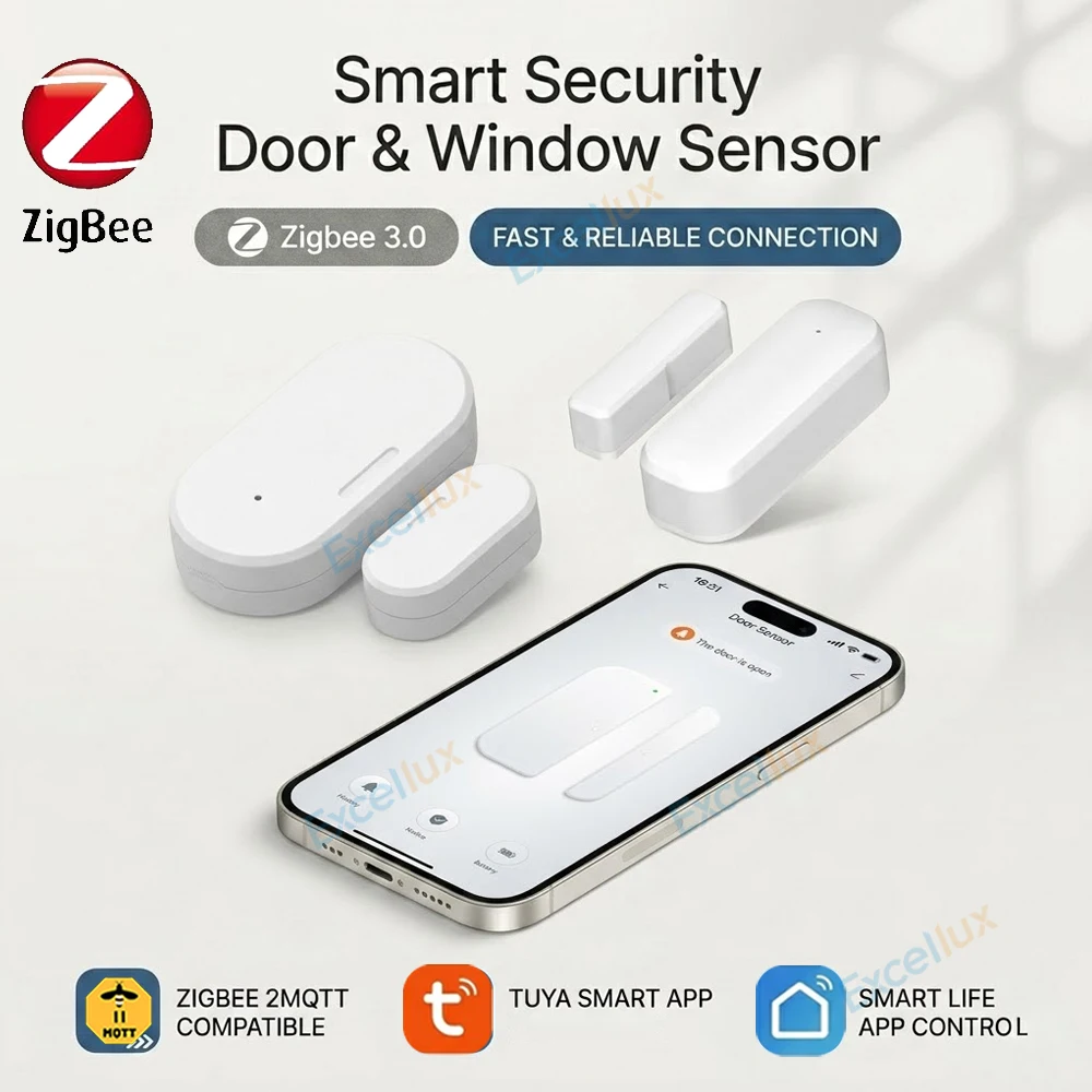 

Zigbee 3.0 Door Window Sensor Smart Home Security Protection Open Closed Detector via Tuya Smart Life Zigbee2MQTT Gateway Needed