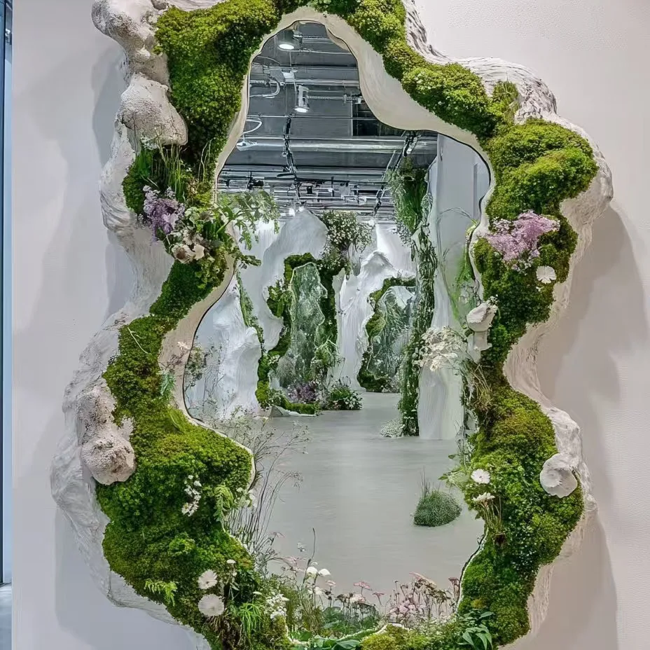 Green plant landscape mirror simulation flower art display indoor window combination Mori moss moss mirror manufacturer wholesal
