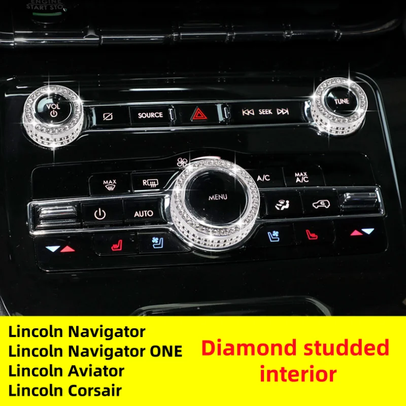 For Lincoln Navigator ONE Corsair Aviator Central Air Conditioning Knob Driving Mode Cover Diamond Decorate Trim Interior