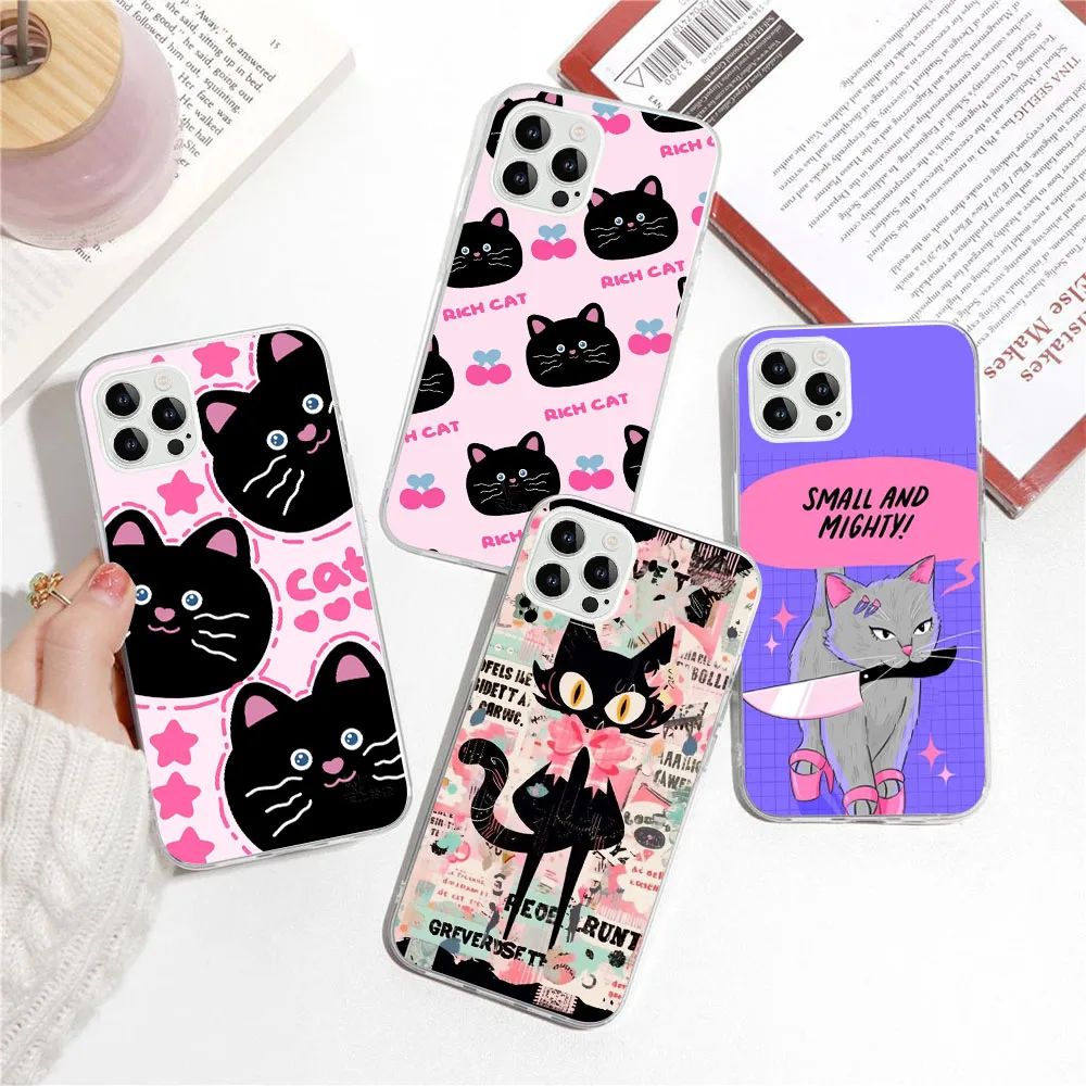 SK-11 Black cat Silicone Case For Tecno POP 4 AIR 5 5P Camon 15 16 17 17P 18 18T 18P 18i 19 Premier Neo Pro