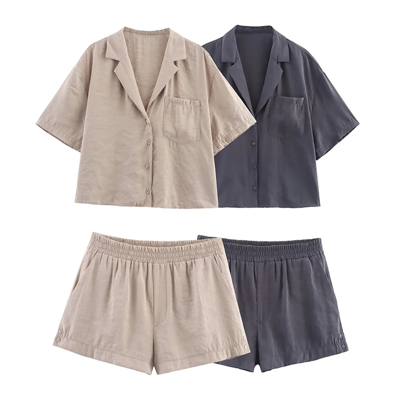 

RAFZNB Mid Waist Casual Shorts Sets for Women 2 Pieces Summer Fashion Short Sleeve Shirts Two Piece Set Women Outfits