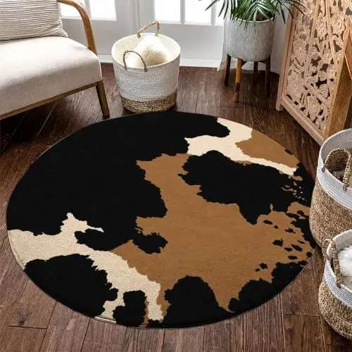 Circle Floor Carpet Modernist Nordic Theme Unique Hand Painted Exotic Forest Animals Pattern Ground Blanket for Apartment Lounge