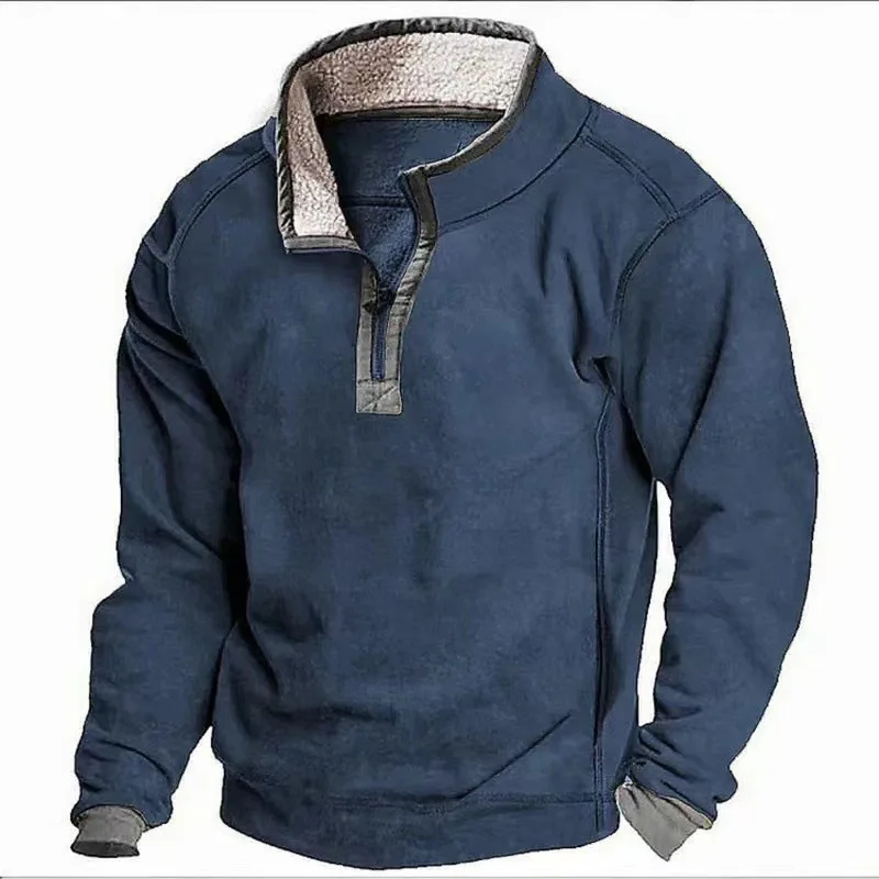 

2026 New Men's Vertical Collar Front Zipper Wool Lining Autumn and Winter Coat Casual Hoodie