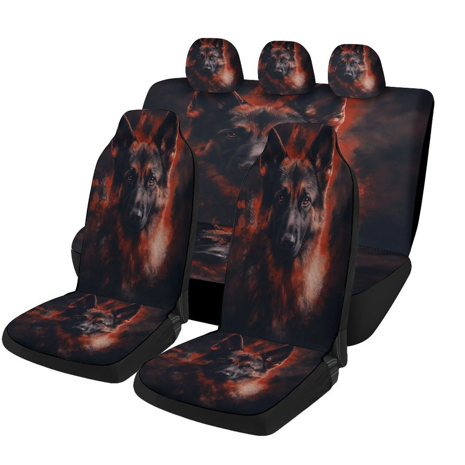 2 Front & Rear Seats German Shepherd Portrait Car Seat Covers Set | Breathable, Durable Polyester, Universal Fit, All-Season Use