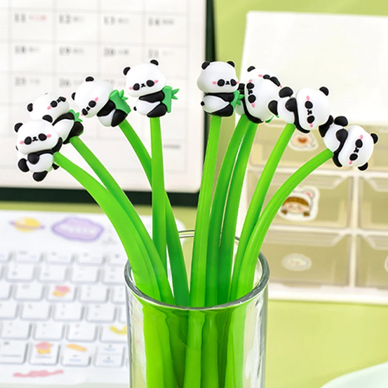 Cute Panda Shape Gel Pen Bamboo Swing Signature Pen Cartoon Silicone 0.5mm Black Writing Pen Student Stationery Gifts