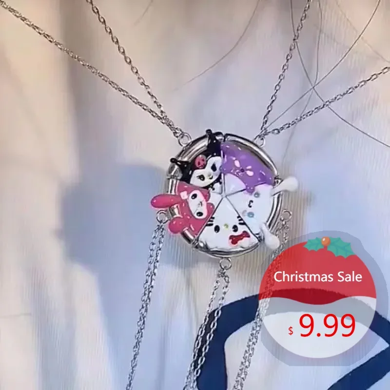 5pcs/set Sanrio Cute HelloKitty Kurome Melody Necklace Pendant Magnetic Sister Necklace Cartoon Fashion Jewelry Best Friend Gift