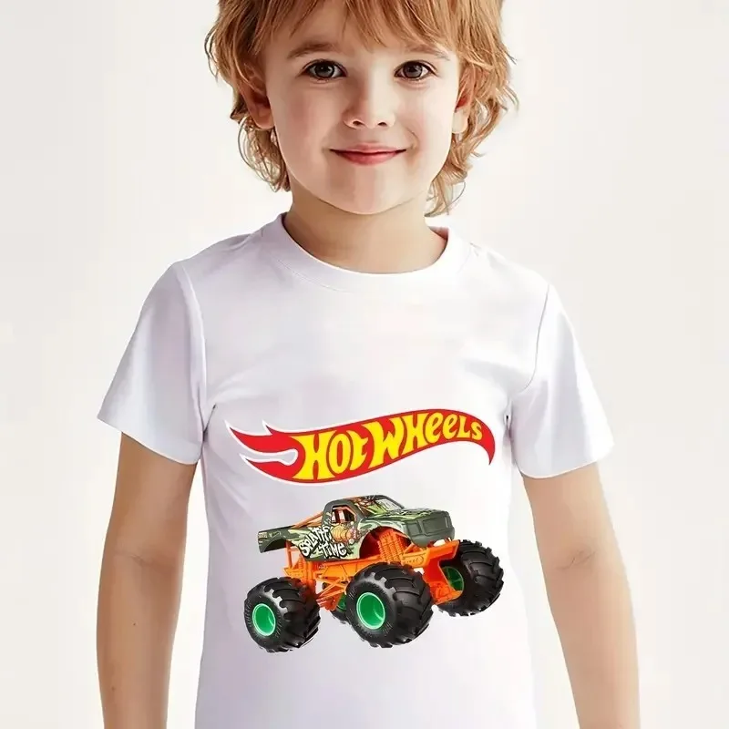 Monster Racing Truck Print Boys Creative T-shirt Casual Lightweight Comfy Short Sleeve Tops Kids Clothings Summer Kid T Shirt