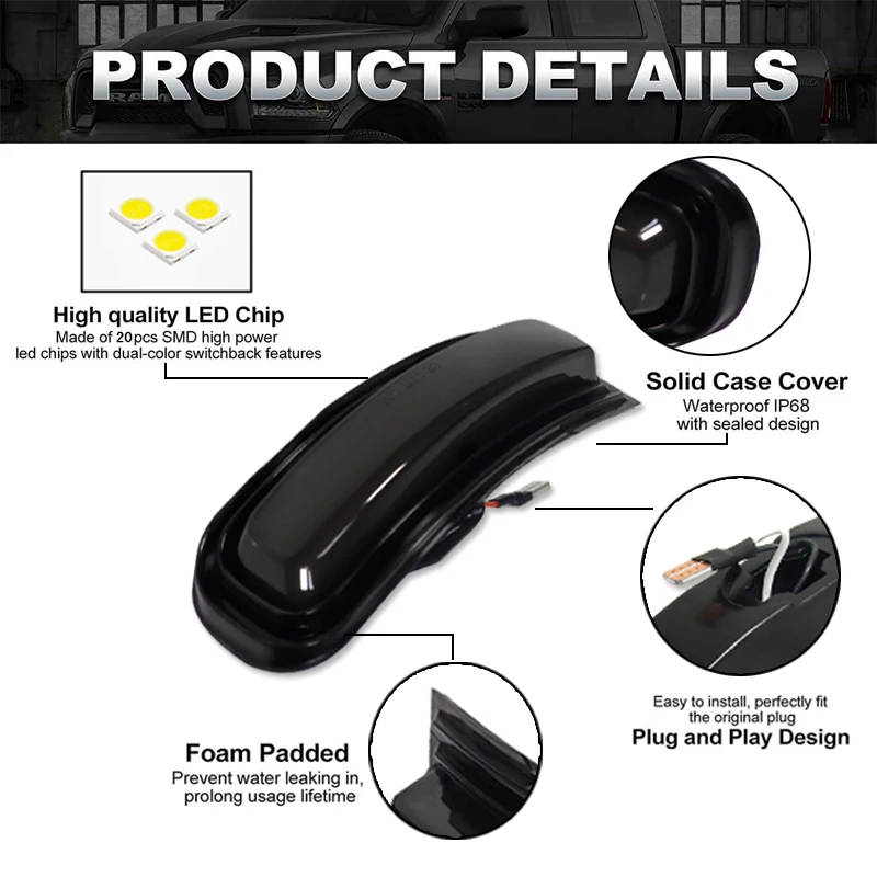 2Pcs LED Dynamic Turn Signal Light For 2015-2022 Jeep Renegade Side Mirror Blinker Arrow Sequential Flasher Repeater Indicator