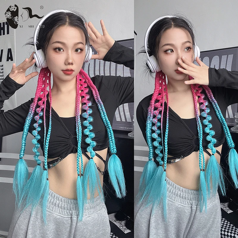 Long Colorful Synthetic Boxing Braid Wrap Around Chignon Tail With Rubber Band Hair Twist Braid Ponytail Extensions For Women