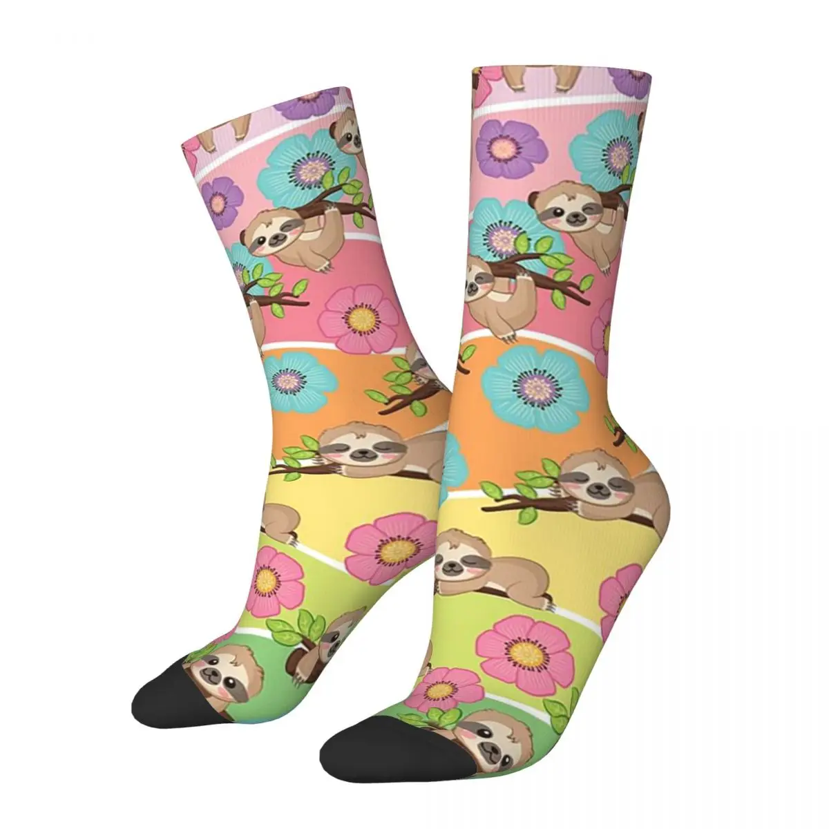 

Sloth And Flower Socks Harajuku Sweat Absorbing Stockings All Season Long Socks Accessories for Unisex Gifts