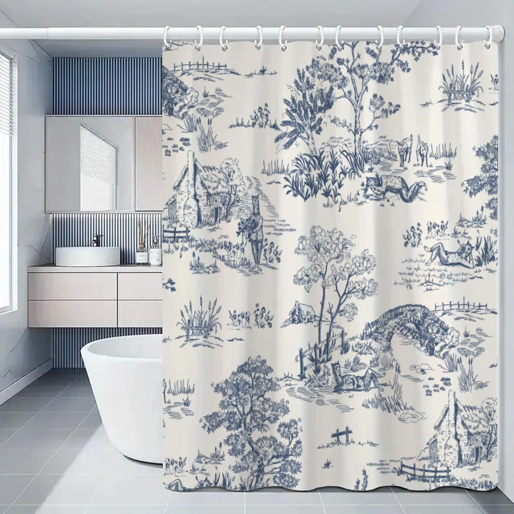 Waterproof Fabric Bathroom Curtain Cloth Toile De Jouy Shower Curtins Curtains Bath Cover Full 200x180 Funny Products Household