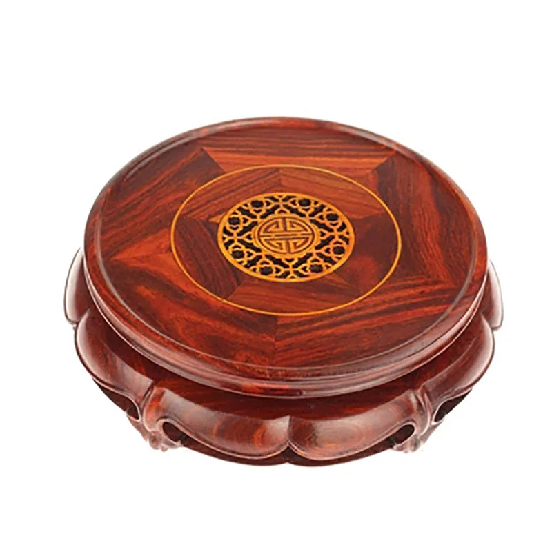 Red Sandalwood Rotatable Disc, Circular Base, Jade Vase, Bonsai Buddha Statue, Guanyin Ornament, Lotus Wood Holder, Handicraft