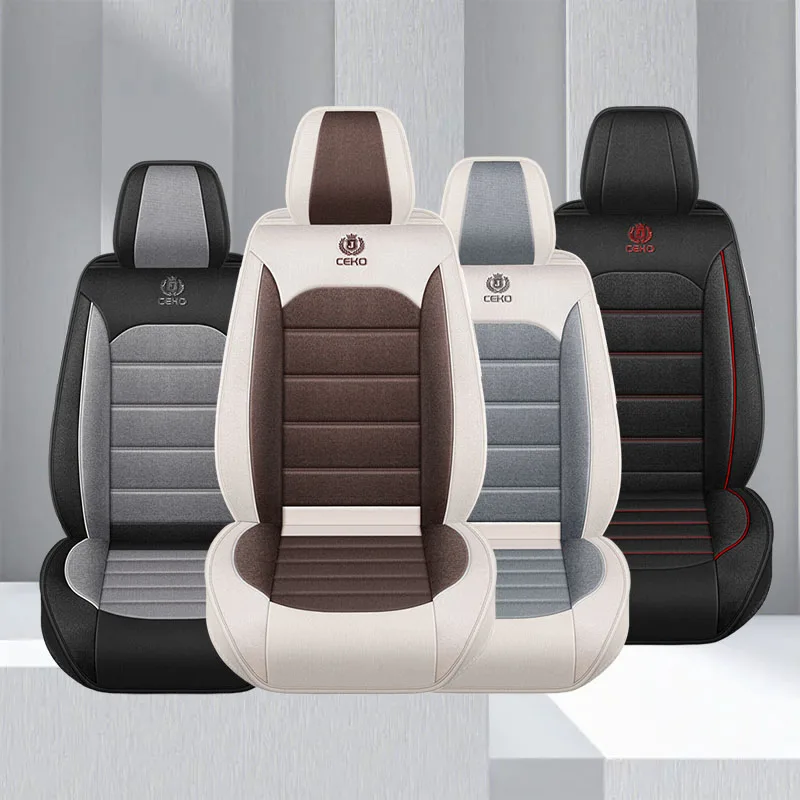 

1pc Universal Linen-Textured Full-Cover Car Seat Covers - Breathable, All-Season Comfort for Most Sedans, SUVs, and Trucks