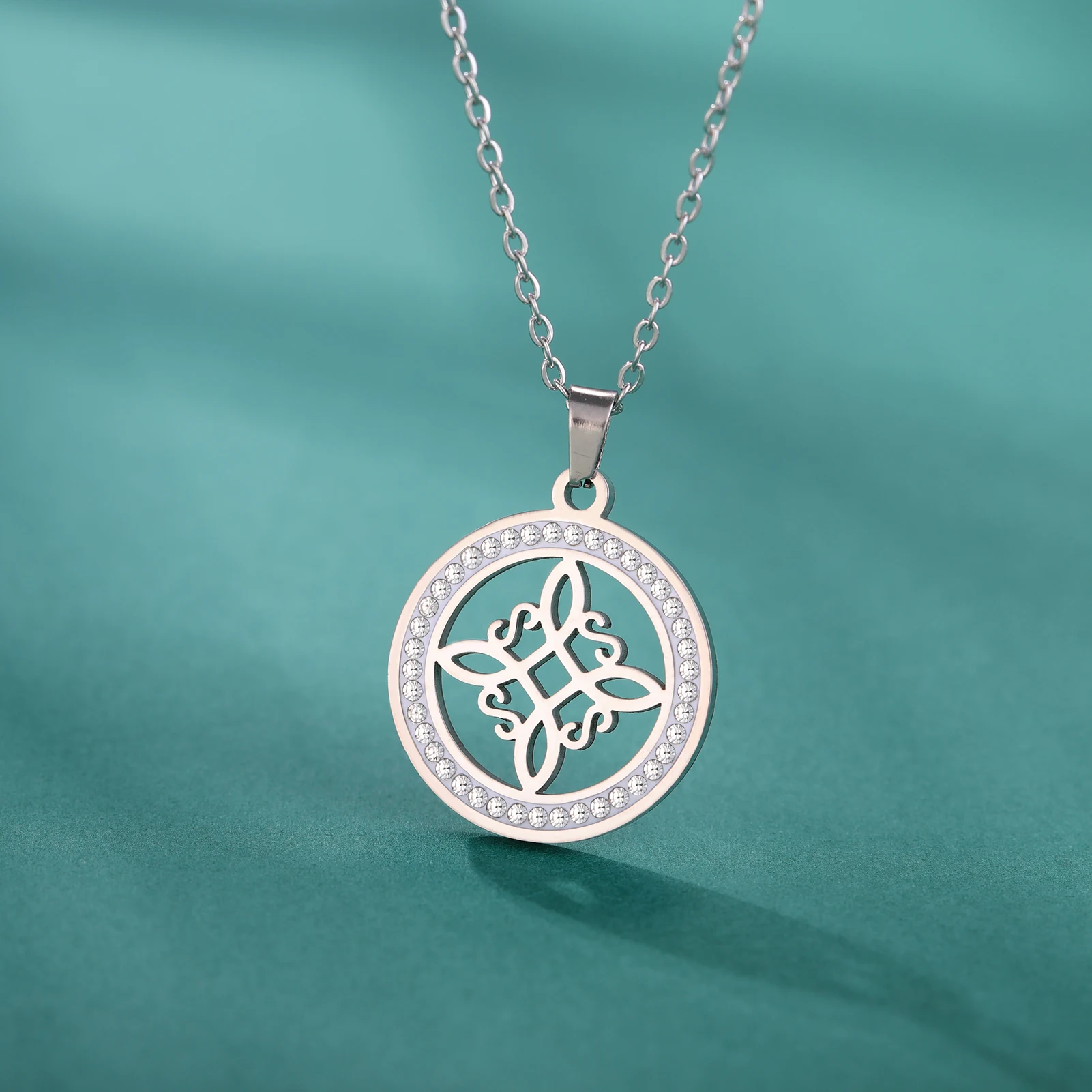 Skyrim Hexerei Hexen knoten Halskette Edelstahl klar Zirkon runde Anhänger Halsketten Amulett Wicca Schmuck Geburtstags geschenk – Detail 15
