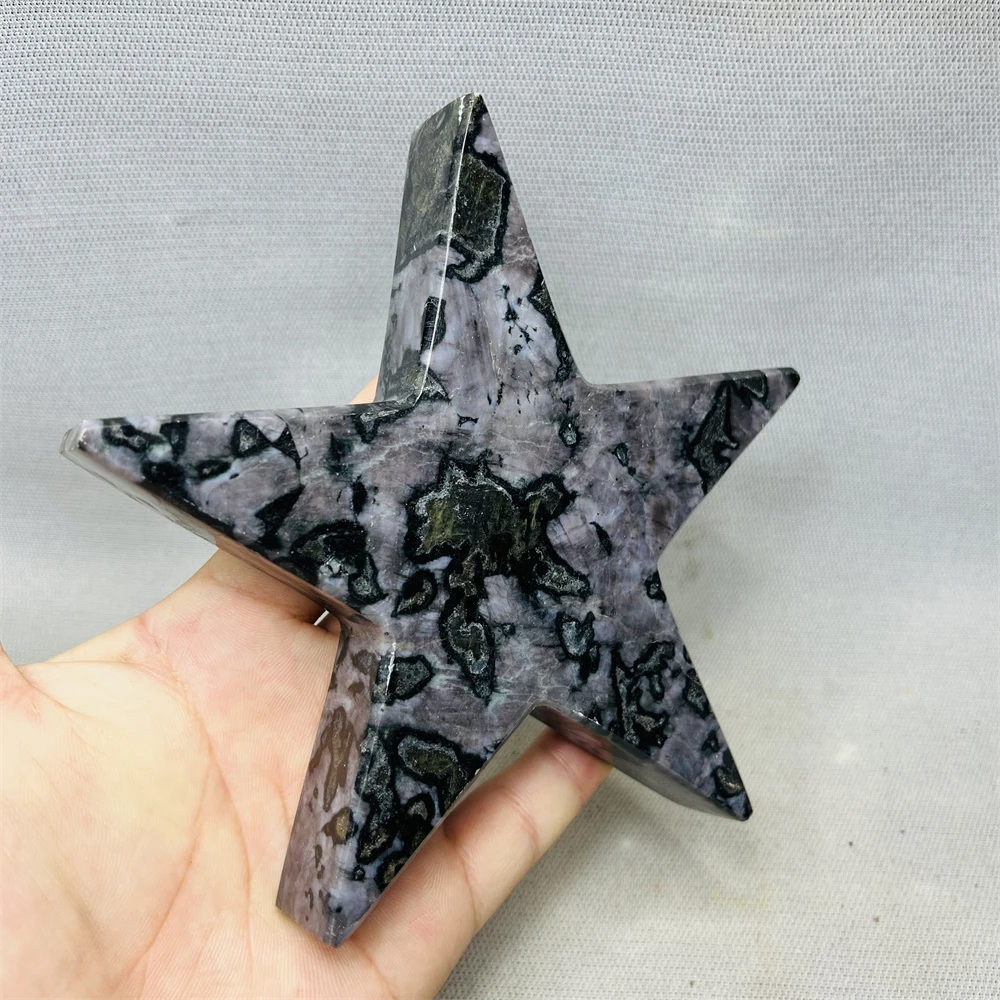 Natural Gemstone Grayish Black Amphibole Diorite Pentagonal Star Plagioclase Hand-carved Home Room Decoration Crystal Healing