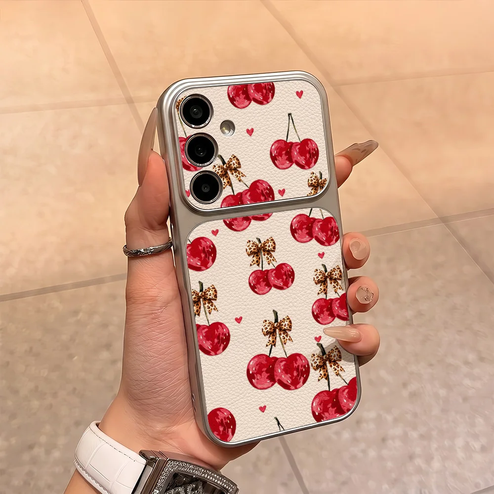 Cute Cherry Soft Leather Phone Case For Samsung A56 5G A16 A37 A57 A17 A55 A54 A53 A36 A06 A07 A26 S26 Ultra S25 S23 S24 Cover