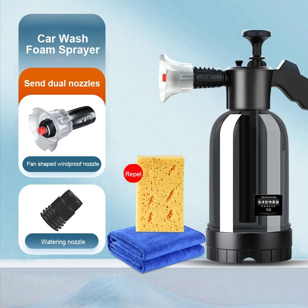 2L Hand Pump Foam Sprayer with 2 Types Of Nozzle Hand Pneumatic Foam Cannon Snow Foam Car Wash Spray Bottle Car Window Cleaning