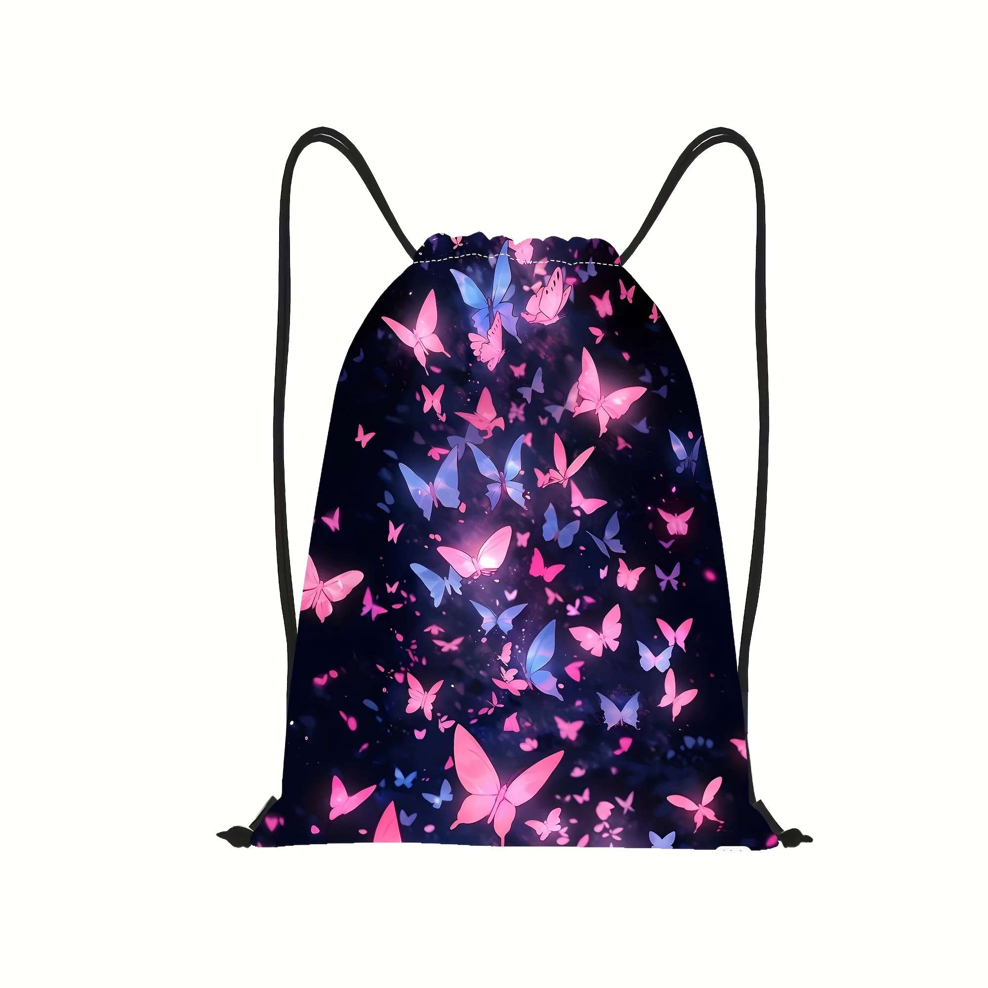 1-Piece Colorful Butterfly Print Drawstring Backpack, Lightweight & Portable, Sports Fitness Travel Storage Bag