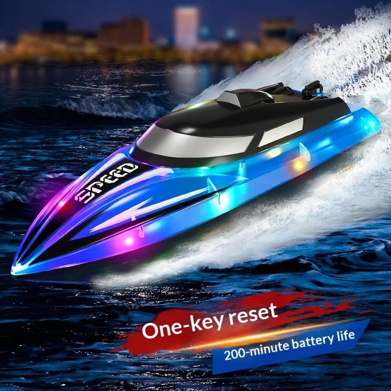 Speed Remote Control High Speed Boat Rechargeable Rc Boat With Led Lights Auto Reset Long Battery Life For Outdoor Pools Lakes