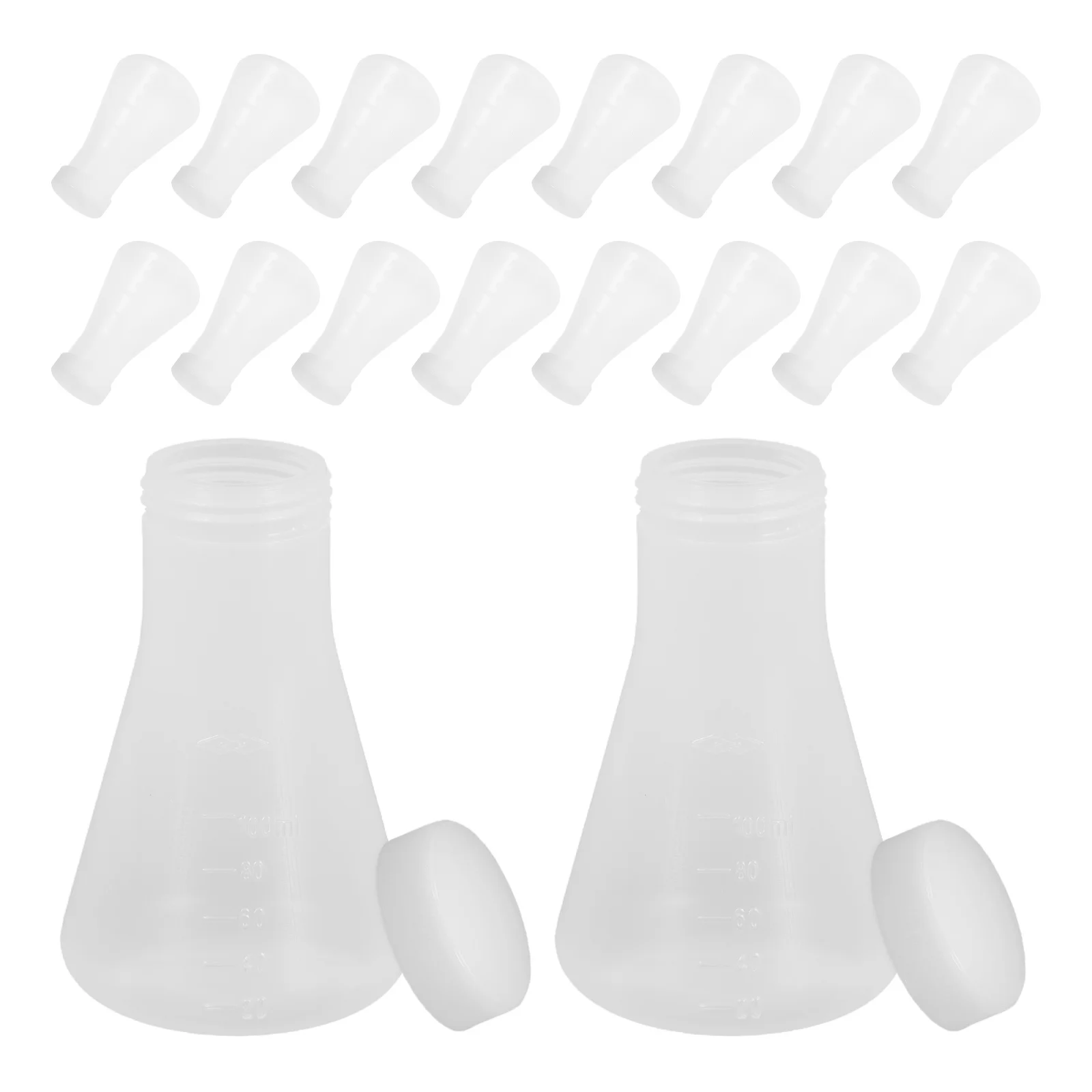 

20Pcs Clear Plastic Conical Flasks Chemistry Bottles with Lid Scientific Lab Storage Liquid Sample Bottles Laboratory Flask Set