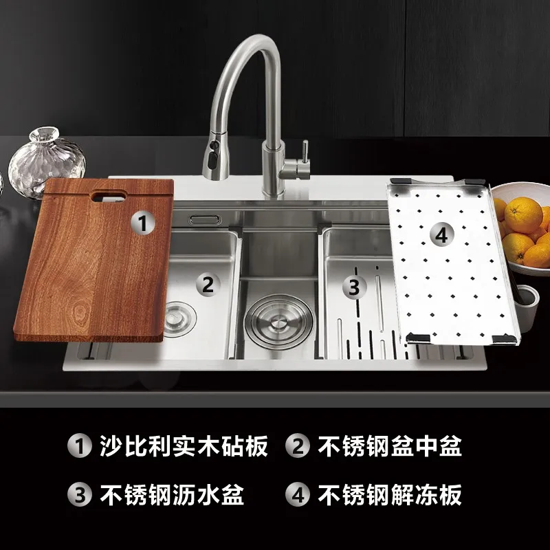 

Guying Kitchen Sink Large Single Sink Sus304 Thickened Stainless Steel Hand Brushed Vegetable Basin Multifunctional Dishsink