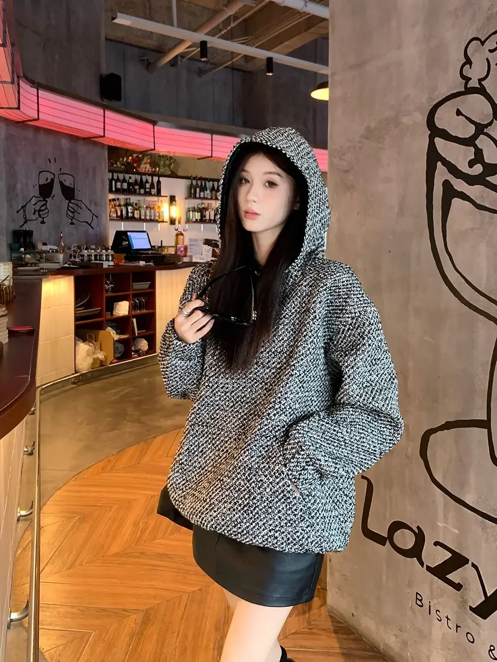 Woman Tops Baggy Autumn and Winter Hoodies Cold Hooded Tweed Sweatshirt for Women Loose Warm Thick Nice Color Sport Y 2k Vintage