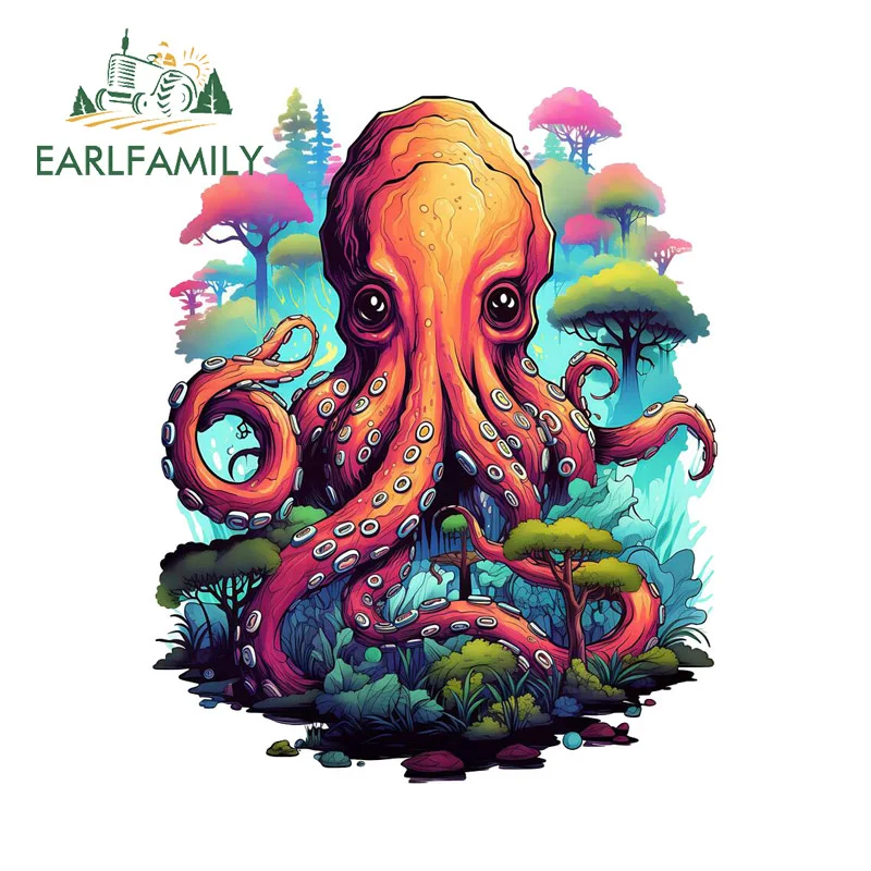 EARLFAMILY Anime Ink Wash Style Octopus Car Stickers Creative Auto Body Funny Animal Decals Vinyl Occlusion Scratch Decoration