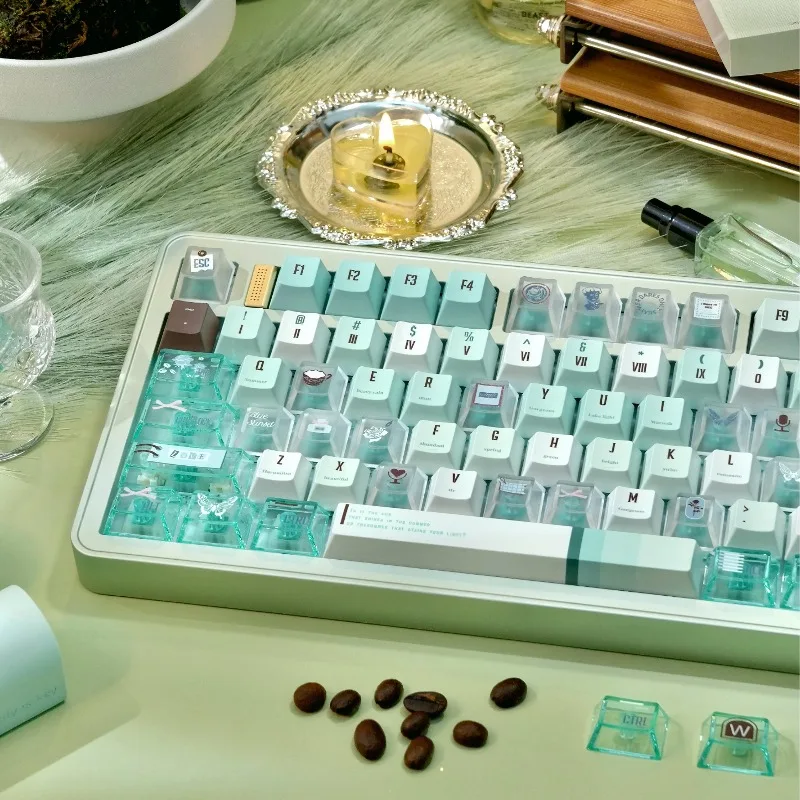 Mint Manbo Theme Tastenkappen-Set, 147 Tasten, individuelle PBT-Sublimation, Kirschprofil-Tastaturkappen für mechanisches Tastaturzubehör