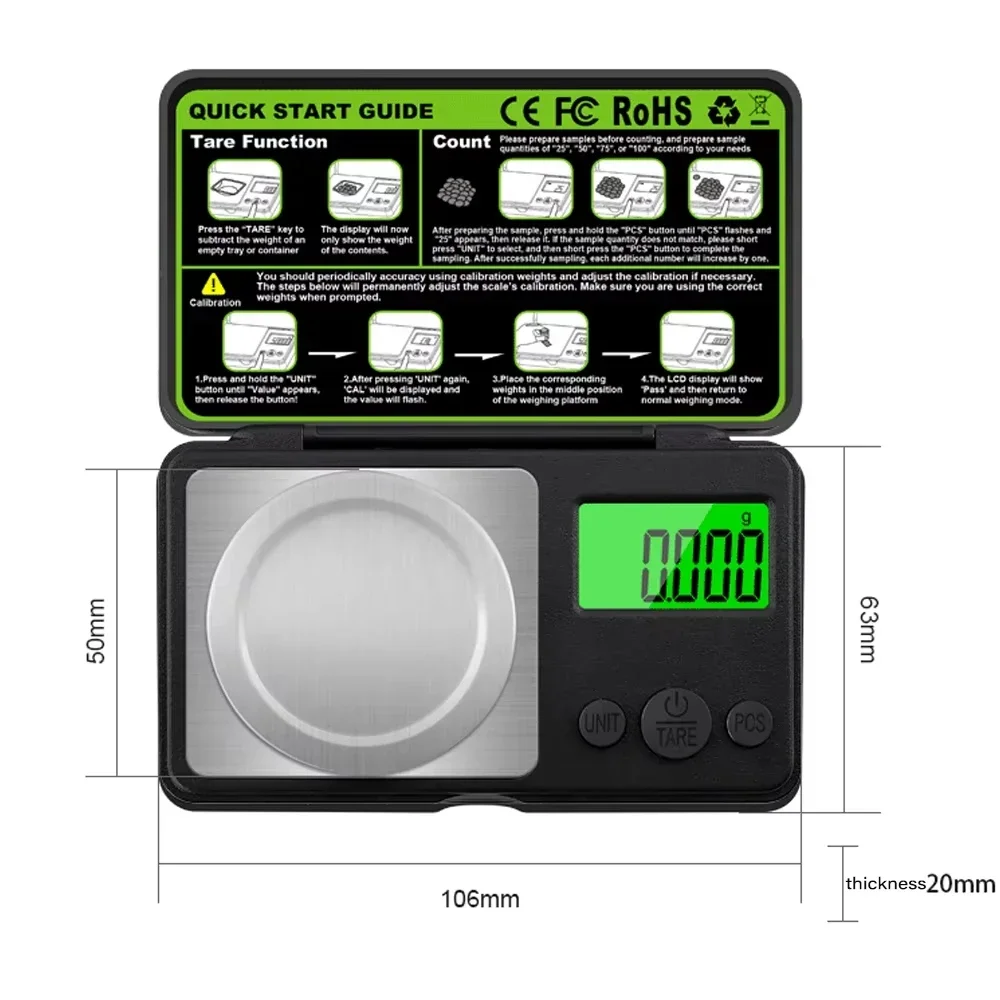 Portable Digital Scale 0.001g Lcd Digital Display Calibration Function Jewelry Scale That Can Be Converted Measurement Units