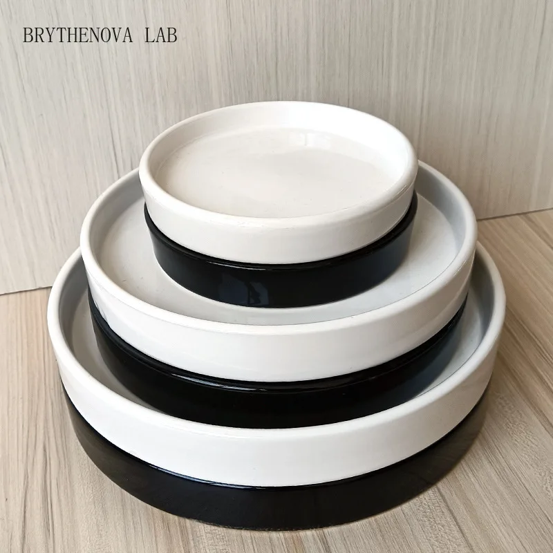 Ceramic Flower Pot Tray Simple Black and White Flowerpot Plant Base Saucer Garden Plate Home Balcony Decor Office Decoration