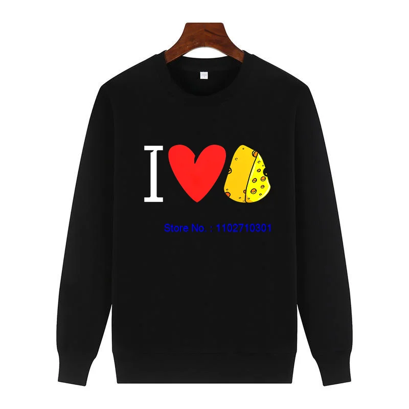Men's I Love Cheese Fashion Printed Graphic Crew Neck Pullover Sweatshirt Funny Cheese-Themed Fleece Sweatshirt for All Ages