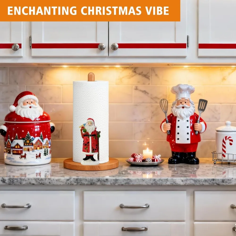 عيد الميلاد حامل المناشف الورقية سانتا كلوز الراتنج حامل خشبي ديكور طاولة المطبخ #3