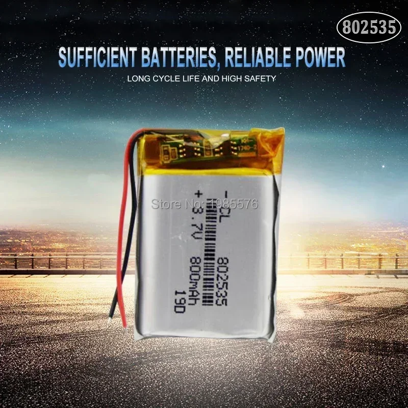 3.7V 800mAh 802535 Lithium Li-ion li polymer battery For flashlight bluetooth hearphone MP5 GPS DVD PDA PDA Rechargeable Cell