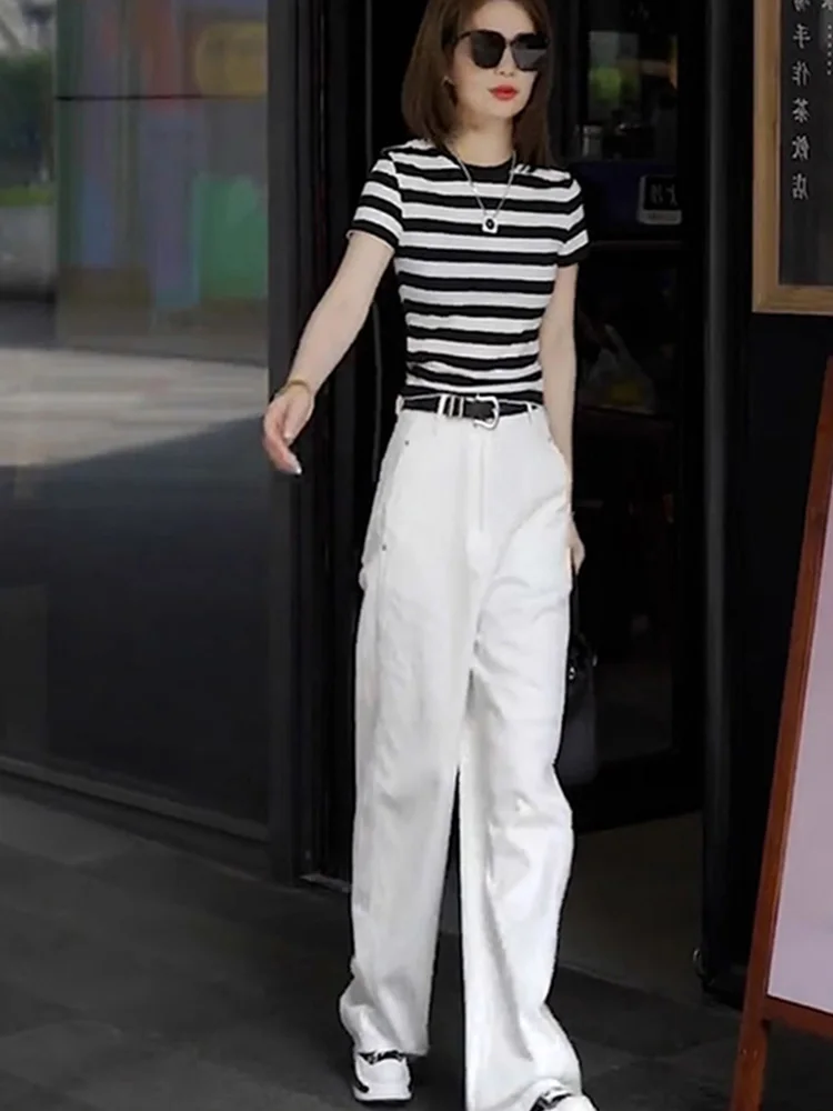 Slim Fit Striped Short Sleeve round Neck T-Shirt Women's Summer New Style Casual Fashion Casual Wind Clothing Brand Xiangduer