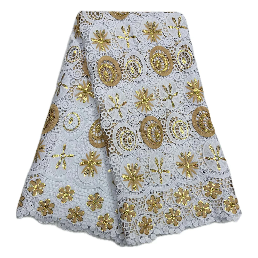 Fashional الترتر للذوبان في الماء أقمشة الدانتيل النيجيري 5 ياردة جبر الدانتيل المواد لخياطة فستان الزفاف الملونة الحبل الدانتيل