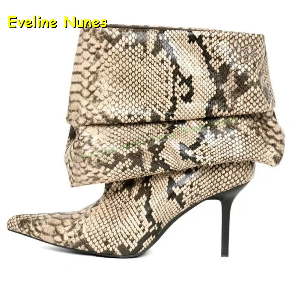 Snake-Effect Pleated Sleeve Boots Spicy Girl Pointed Toe Stiletto Pull On Sexy Women Ankle Boots 2025 Street Style New Arrivals
