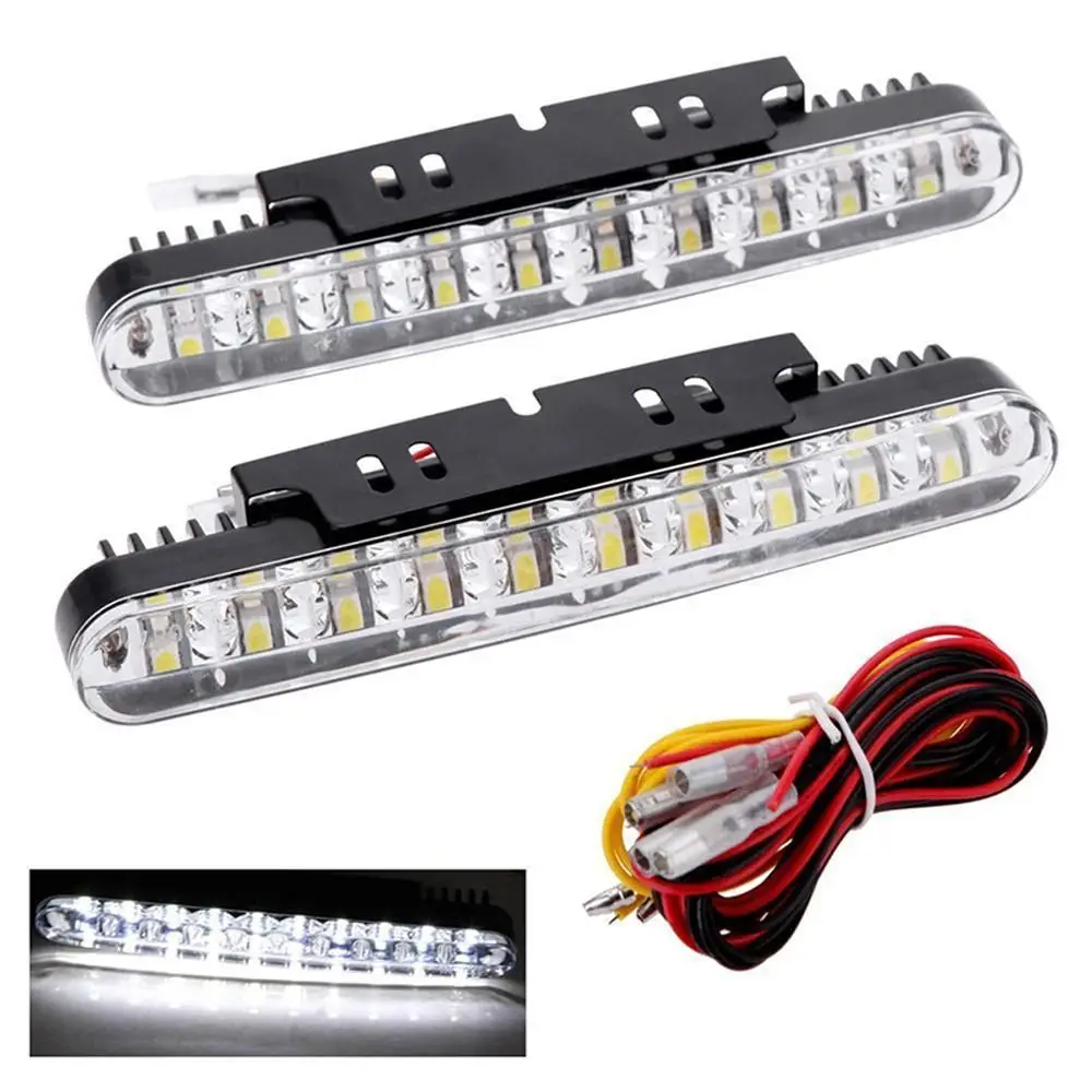 

AQTQAQ 2Pcs/Set 12V Car 30 LED Daytime Running Light Daylight White DRL Amber Turn Signal Driving Lamp Strip Kit